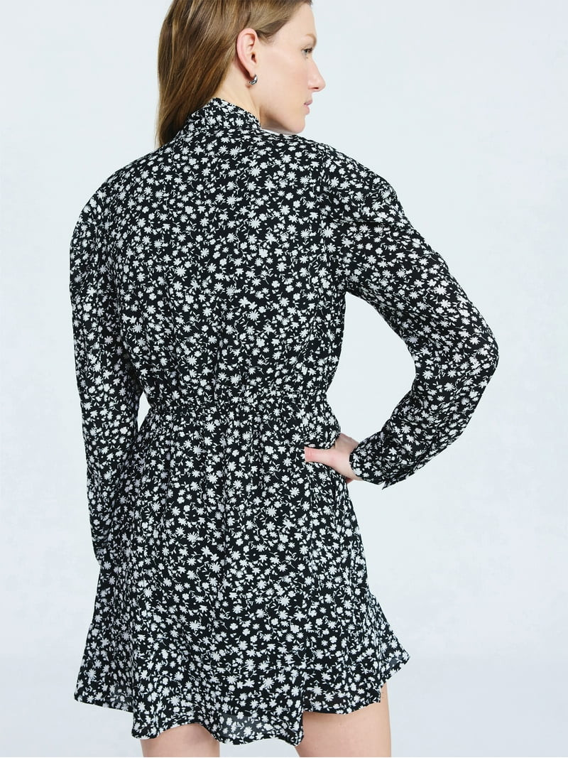 Scoop Women's and Women's Plus Tie Neck Mini Dress with Long Sleeves, Sizes XS-4X | Walmart (US)