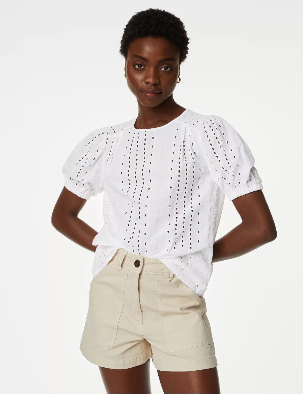 Pure Cotton Broderie Puff Sleeve Blouse | Marks & Spencer (UK)