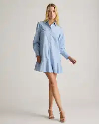 100% Organic Cotton Drop Waist Shirt Dress in Tribeca Stripe | Quince