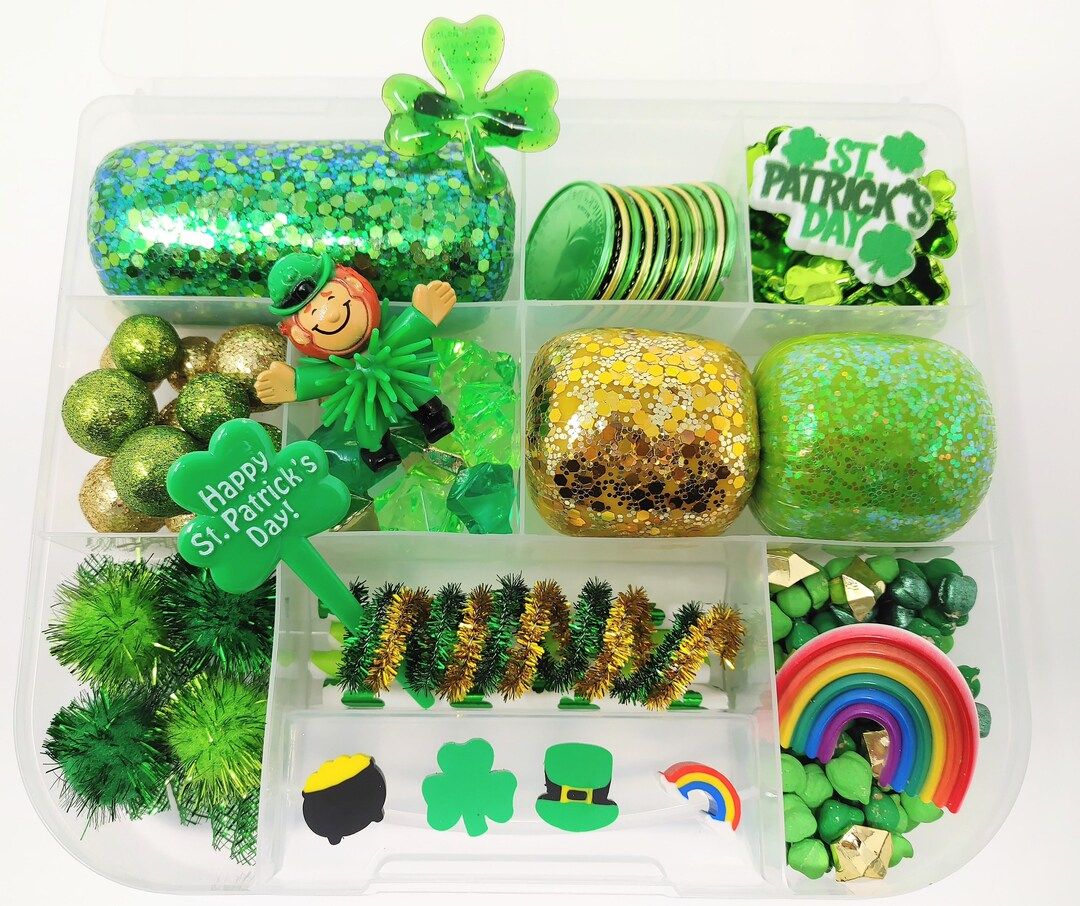 St Patricks Day Playdough Kit, Play dough kit, kids gift, playdoh kit, toddler busy box, St Patri... | Etsy (US)