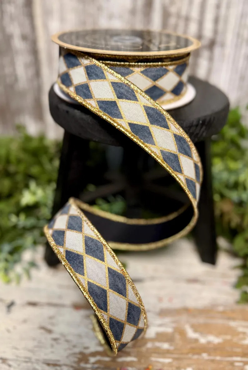 Harlequin Ribbon, 10 YD, Ribbon for Wreaths, 1.5" Ribbon, Wired Ribbon, Antique Harlequin Fused, ... | Etsy (Global)