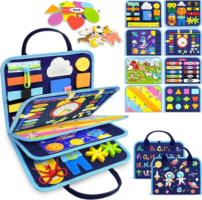Busy Board Montessori Toys for Toddler Boy Girl Gifts Busy Book | Sensory Toys, Airplane Car Trav... | Amazon (US)