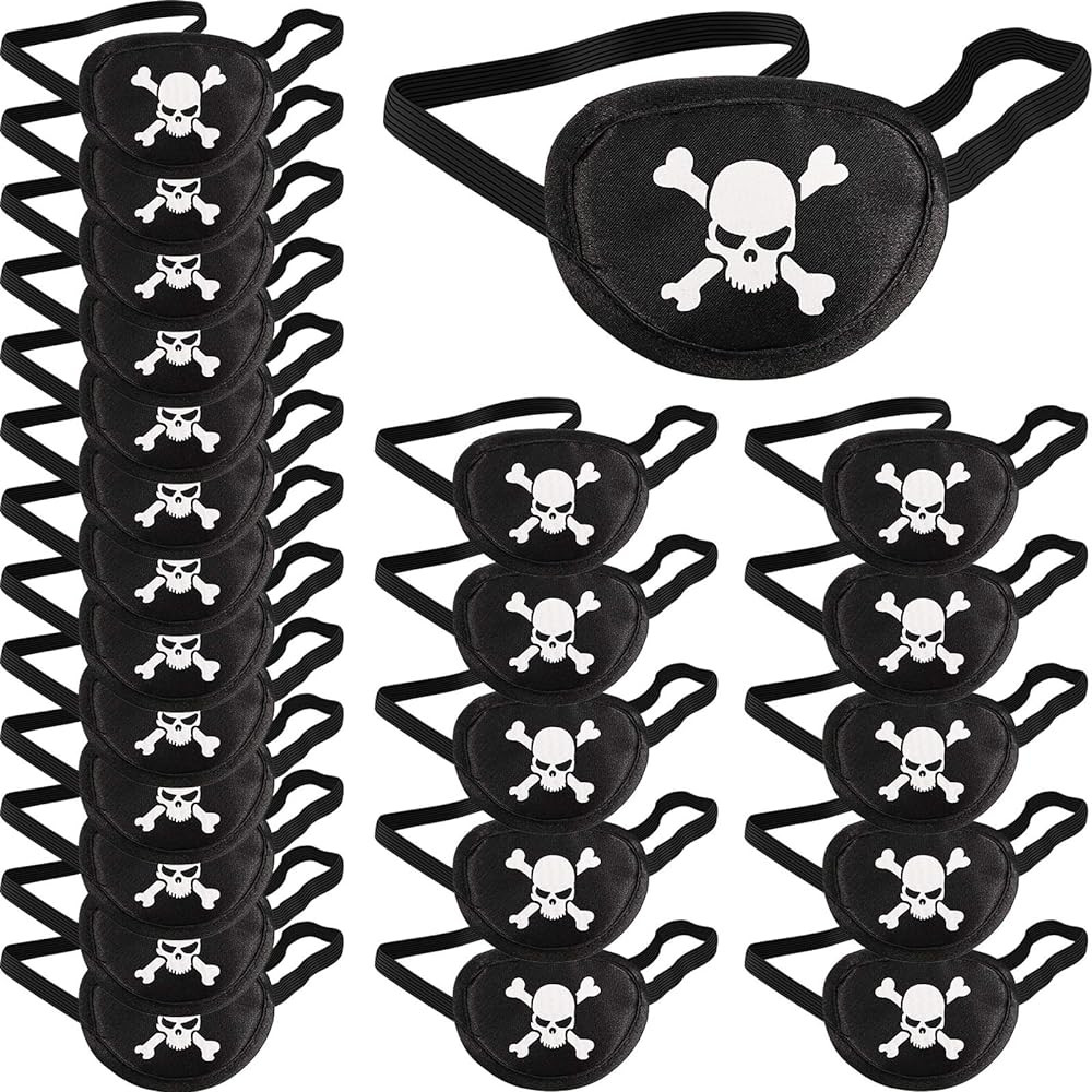 Blulu 24 Pack Black Pirate Eye Patches for Costume Parties, Soft Fabric Skull Captain Costume wit... | Amazon (US)