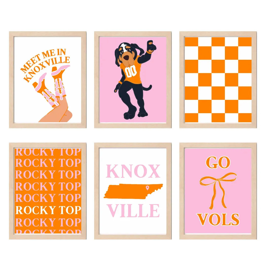 University of Tennessee Knoxville Digital Print Set | Dorm Decor | Digital Prints | Pink and Oran... | Etsy (US)