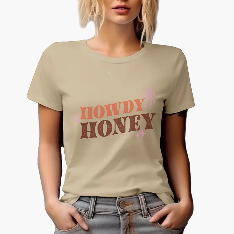 Howdy Honey, Texas or Western Desert Themed Art Merch Gift, Tan T-Shirt, Small | Walmart (US)