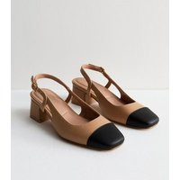 Women's Camel Leather-Look Slingback Court Shoes Vegan New Look | New Look (UK)