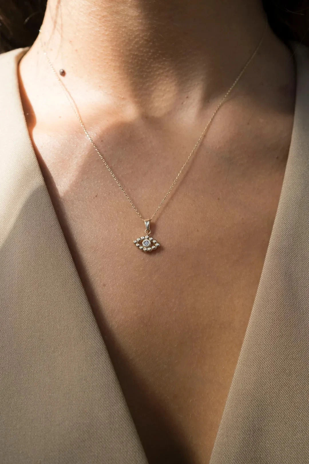 14k Gold Solitaire Eye Necklace, Tiny Evil Eye Pendant, Minimalist Evil Eye Jewelry, Gift for Her... | Etsy (US)