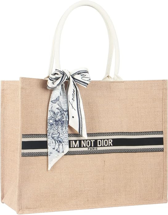 Large-Beach-Bag-Jute-Straw-Bag-Beach-Tote-Burlap-Shoulder-Reusable-Grocery-Shoulder-Handbag for W... | Amazon (US)