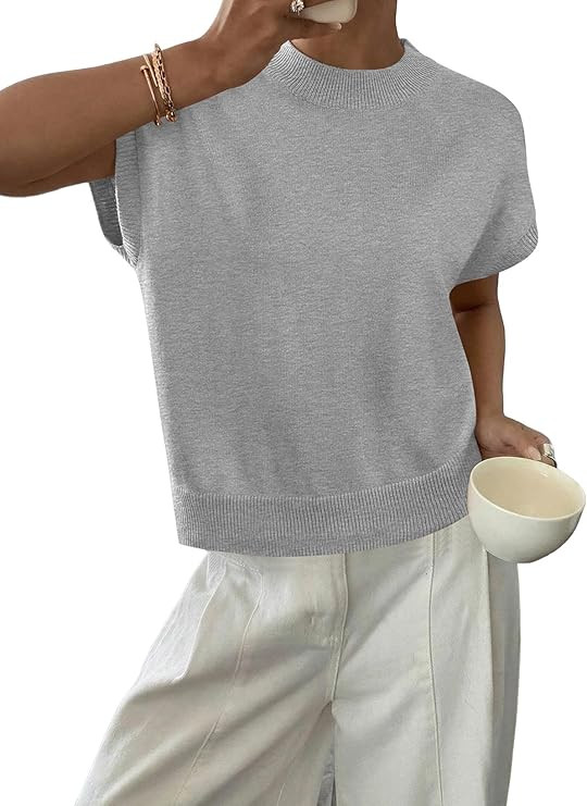 BLENCOT Womens Cap Sleeve Sweaters Summer Casual Short Sleeve Knit Tank Tops Loose Fit Crew Neck ... | Amazon (US)