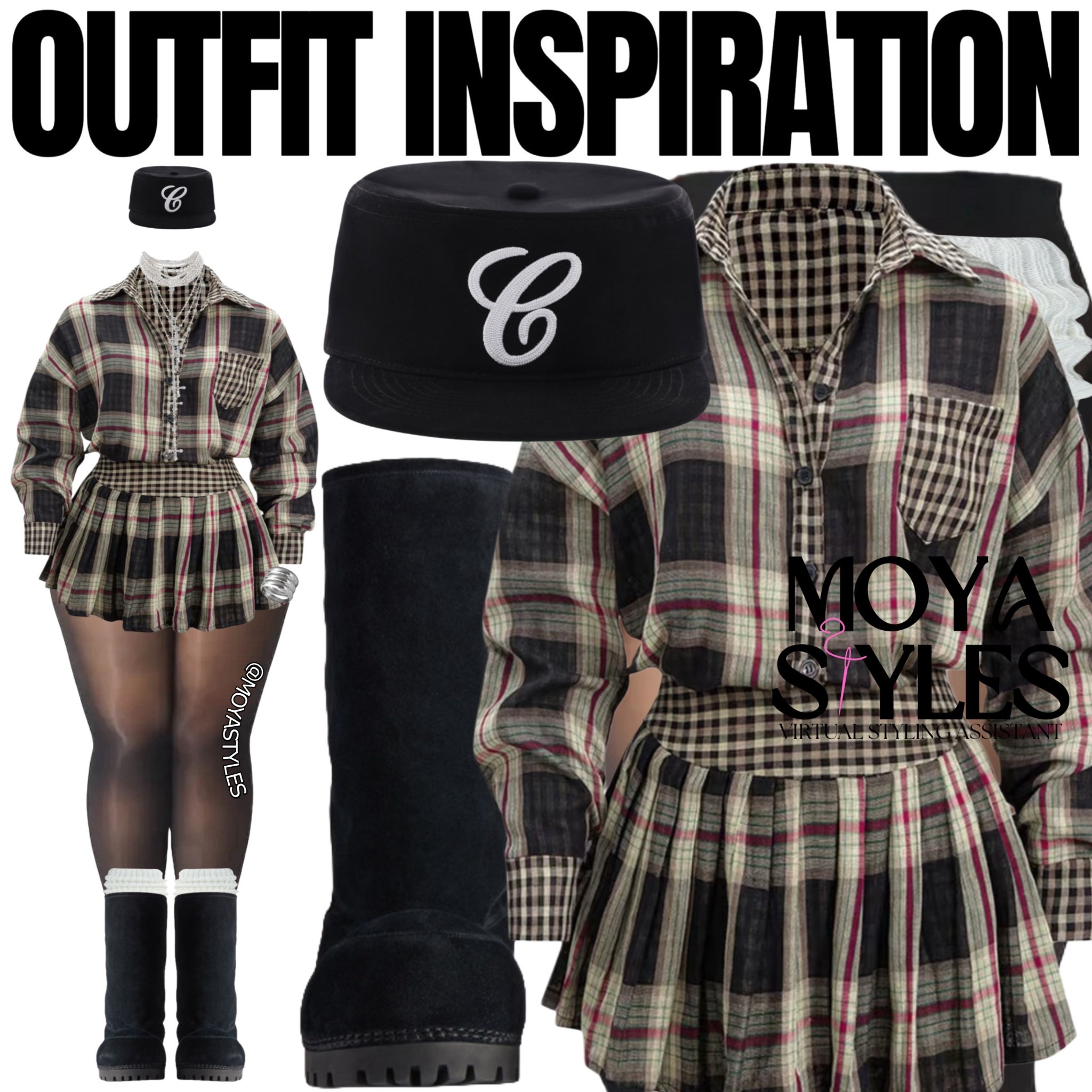 The Plaid Print Button Long-Sleeve Shirt And Mini Skirt Set is from Micas (Also Plus Size) & the cap is from 6crayon.com 



#LTKPlusSize #LTKFindsUnder100