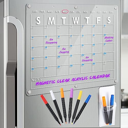 Acrylic Magnetic Dry Erase Board Calendar for Fridge, 16.5"x12" Inch Clear Dry Erase Calendar for Refrigerator, Magnetic Planning Calendar Includes 6 Colors Dry Erase Markers and Magnetic Pen Holder | Amazon (US)