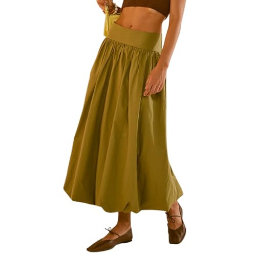 Women Y2k Bubble Maxi Skirt Summer Elastic Low Waist A Line Long Skirt Casual Fairy Ruffle Pleate... | Amazon (US)