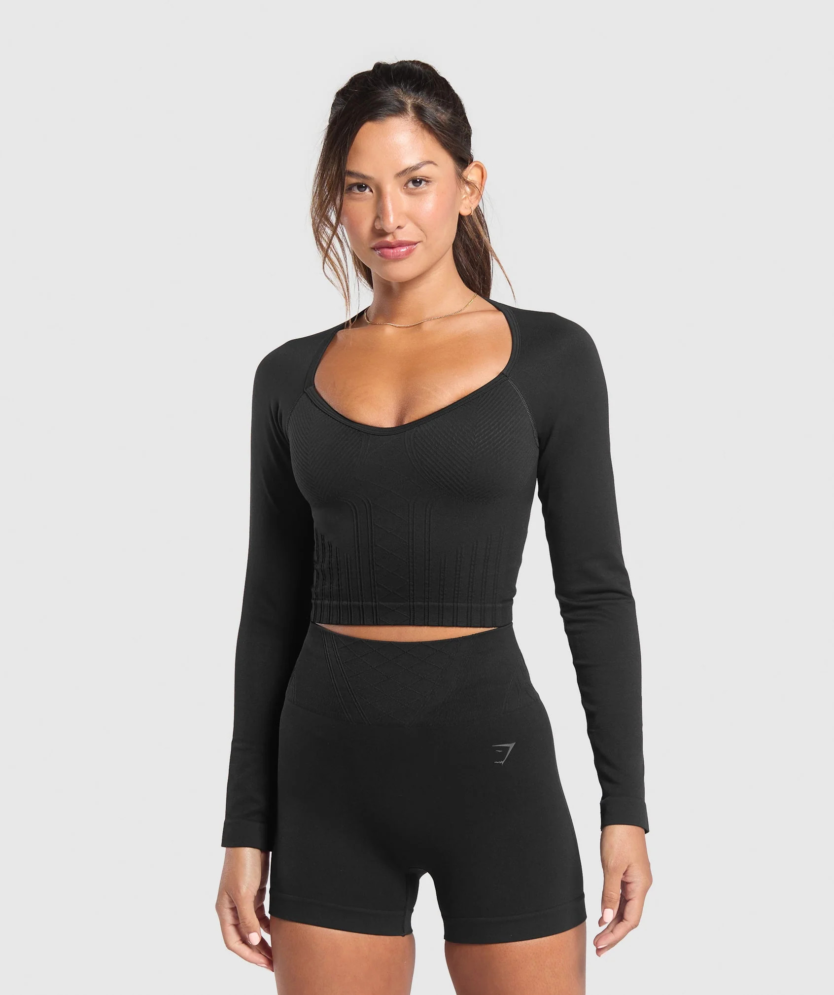 Gymshark Corset Seamless Long Sleeve Top - Black | Gymshark US