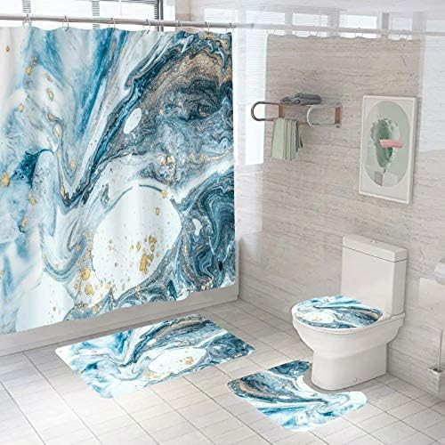 Amazon.com: 4PCS/Set Shower Curtain Marble Blue Bathroom Decor Set with 12 Hooks,Toilet Lid Cover... | Amazon (US)