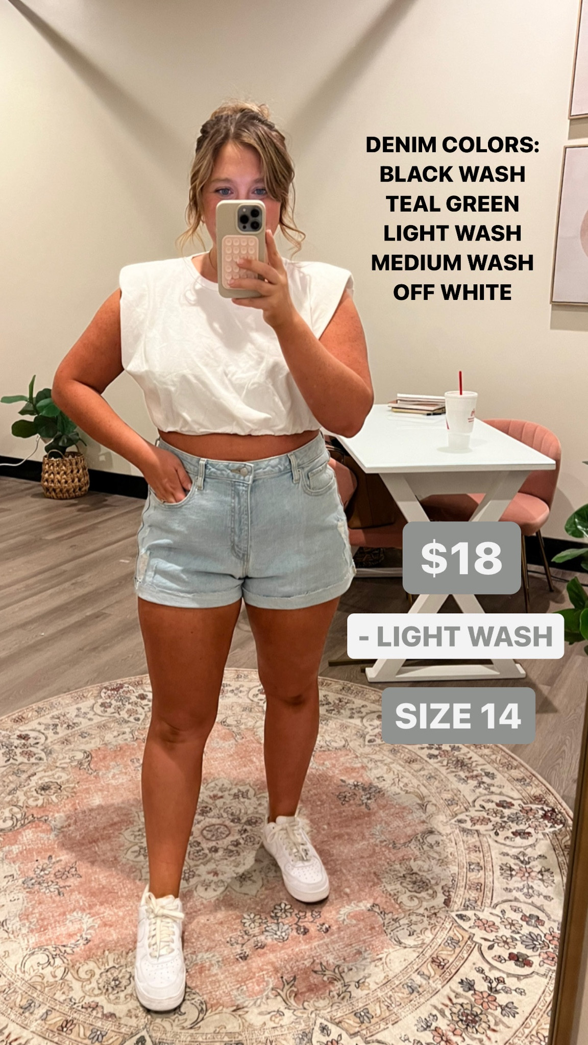 High rise cuffed denim shorts. Only $18! I’m wearing my true size 14. Has a baggy fit. If you want a tighter, fit size down one, otherwise stick true to size. 

#LTKunder50 #LTKSeasonal #LTKcurves