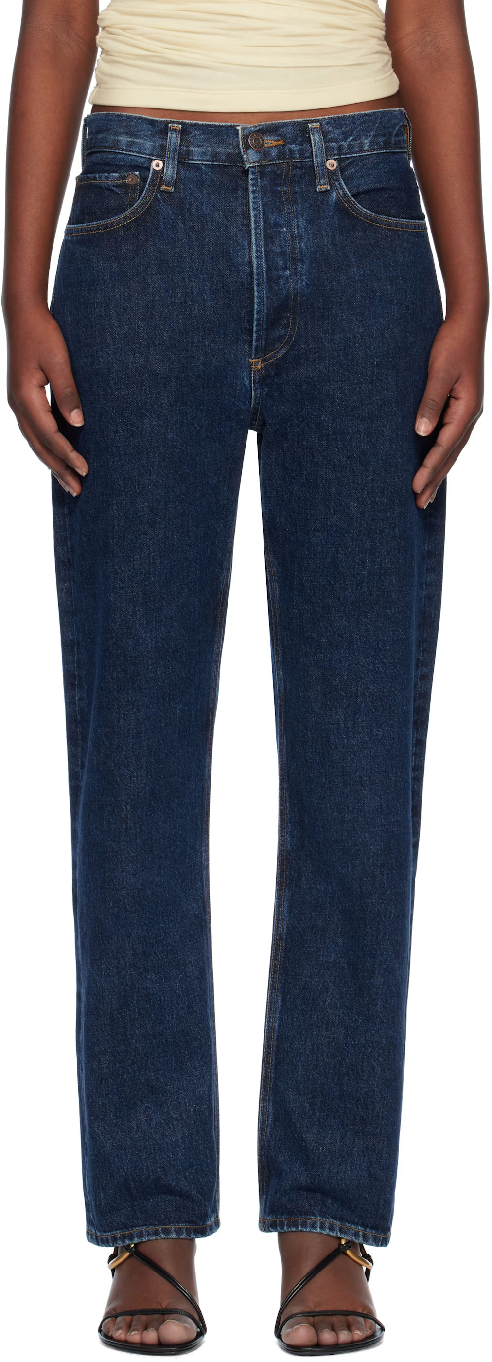 AGOLDE - Indigo 90's Pinch Waist High Rise Straight Jeans | SSENSE
