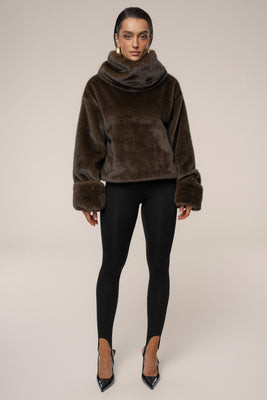 Brown Polished Faux Fur Pullover | JLUXLABEL US