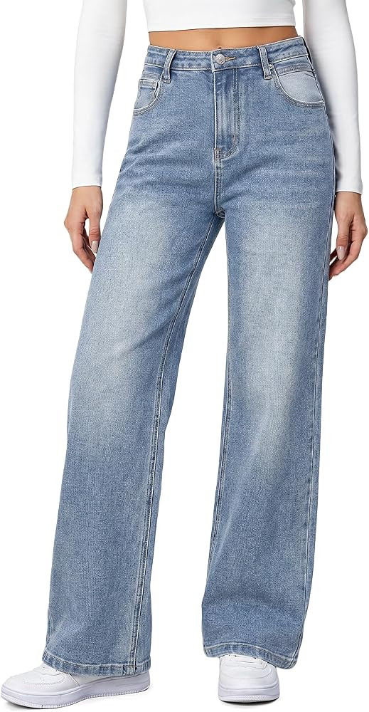 HDLTE Baggy Stretchy Jeans for Women High Waisted Trendy Wide Leg Jeans Boyfriend Denim Pants wit... | Amazon (US)