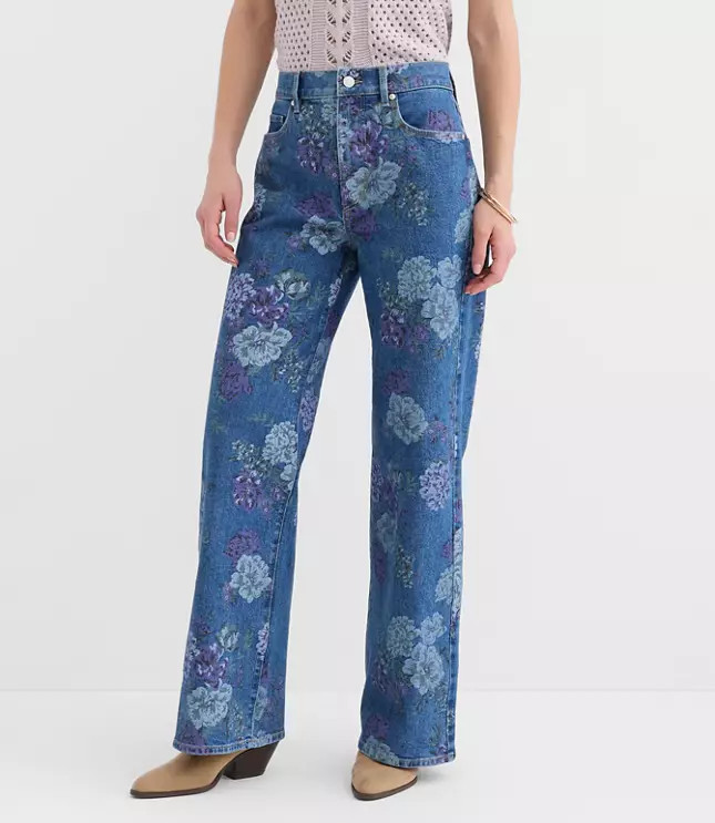 High Rise Wide Leg Jeans in Floral | LOFT