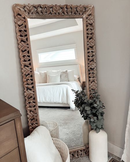 Affordable owners suite style with target, Amazon, and Home Goods Decor! 

Neutral design. Greenery. Pottery. Target finds. Master bedroom. Accent Mirror. White Bedding. 

#LTKunder100 #LTKfamily #LTKhome