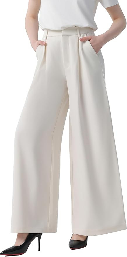 Tronjori Women High Waist Casual Wide Leg Long Palazzo Pants Trousers Regular Size | Amazon (US)