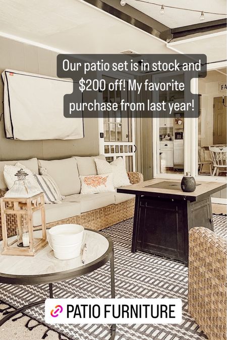 Our patio furniture is in stock and $200 off! My favorite purchase from last year and just in time for spring!