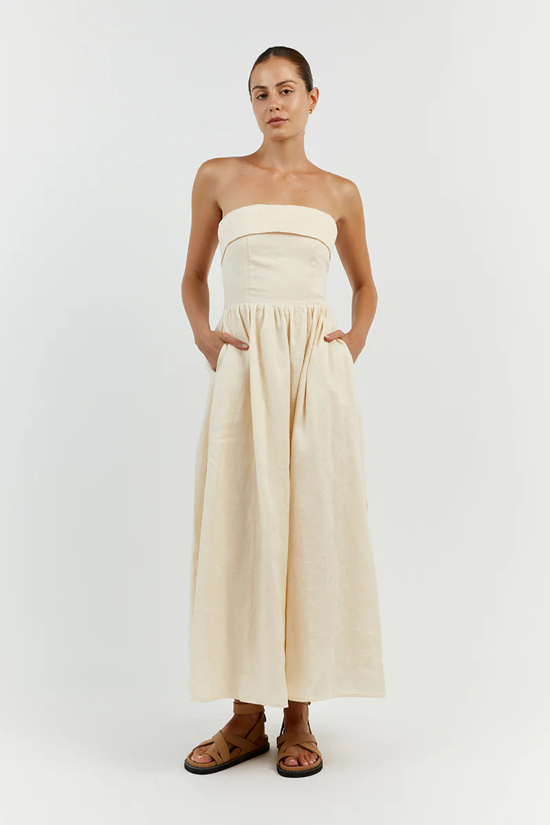 ALLIE BUTTER LINEN MIDI DRESS | DISSH