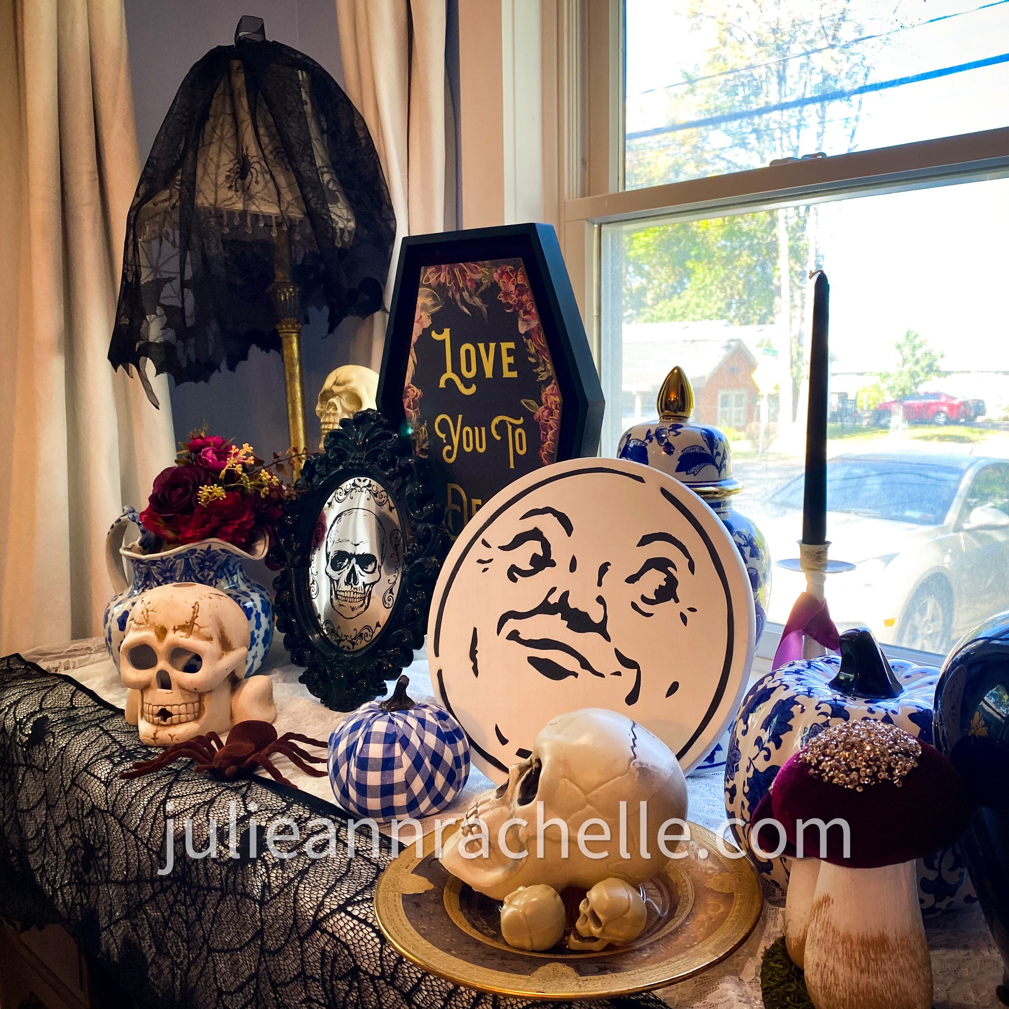 A little vintage moon magic and plenty of spooky vibes. 🌝✨🕯️ Who else loves to mix eerie with elegance for Halloween? #LoveYouToDeath

#HalloweenDecor #VintageVibes #SpookySeason #EclecticHomeDecor #MacabreAesthetic #OctoberVibes #Halloween2024 #GothicDecor #HauntinglyBeautiful #AutumnAesthetic #CreepyCuteness #HomeSweetHaunted #HalloweenVibes #CottageGoth #SeasonalDecor #WhimsicalHorror #WitchyVibes #DarkAndRomantic #ChicHalloween #FallDecor #MementoMori #MoonMagic #SkullDecor #SpookyGlam #HauntedElegance


#LTKHalloween #LTKSaleAlert #LTKHome