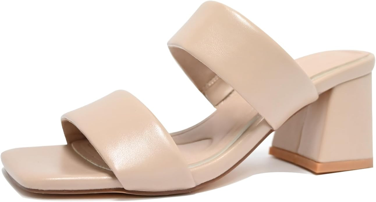 Women's Heeled Sandals Square Open Toe Two Strap Block Chunky Heels for Women Slip On Mules Sanda... | Amazon (US)
