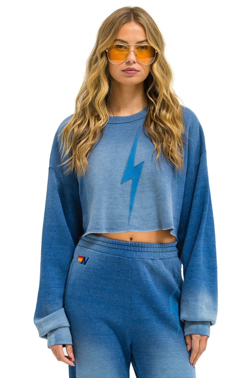 BOLT STITCH CROPPED CREW SWEATSHIRT RELAXED - FADED WATER | Aviator Nation