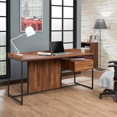 Ergonomic Writing Desk with Storage Drawers - Metal Frame & Synthetic Wood Top for Home Office, Study Desk, Workspace Organization | Wayfair North America
