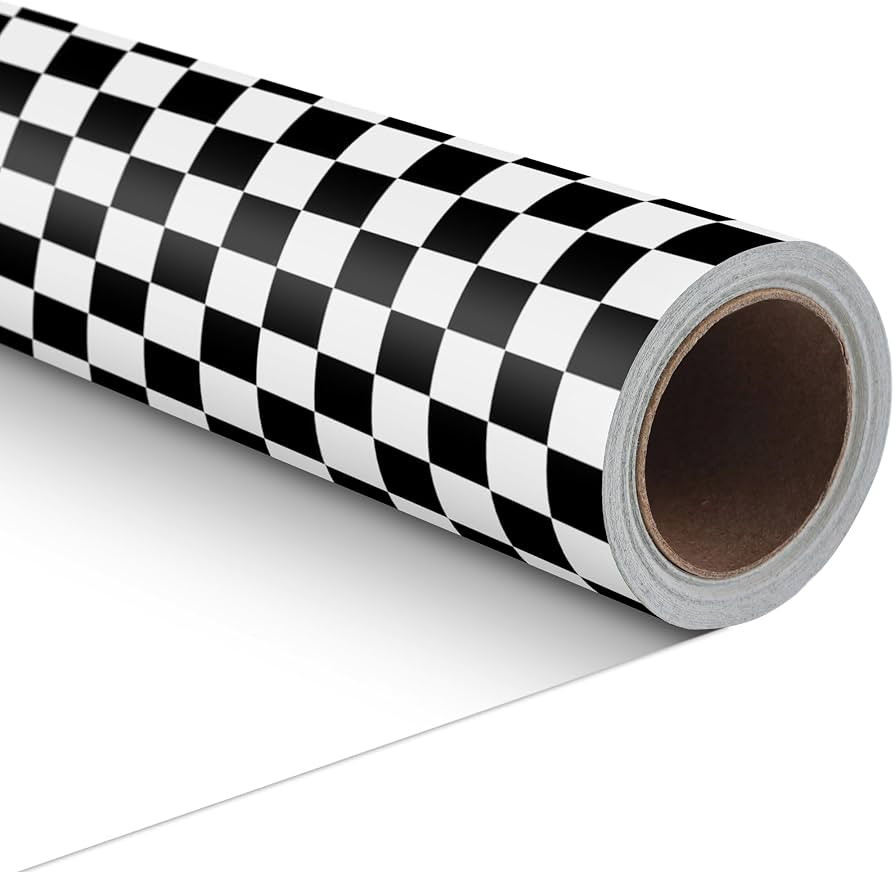 ZINTBIAL Checkered Flag Wrapping Paper Roll - Race Car Gift Wrap for Kids Birthday, Boys Girls Bi... | Amazon (US)