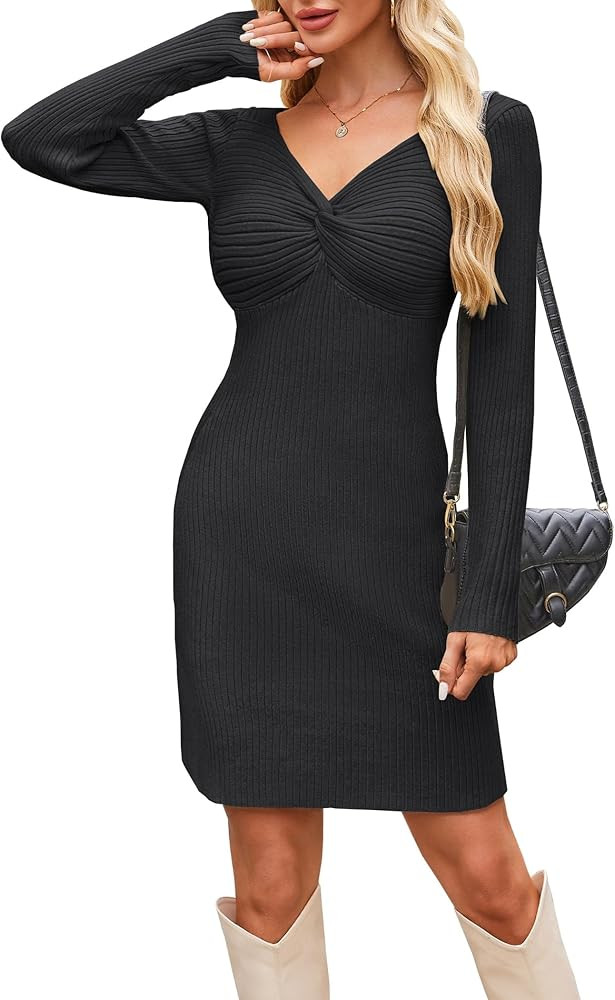 Theenkoln Knee Length Sweater Dresses:Women Long Sleeve Twist Knot 2025 Fall Winter Ribbed Knit S... | Amazon (US)