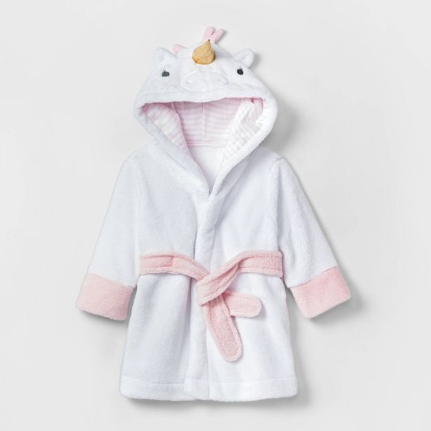 Baby Girls&#39; Unicorn Plush Bath Robe - Cloud Island&#8482; White 0-9M | Target