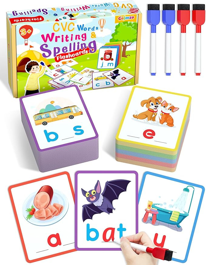Gojmzo CVC Word Writing & Spelling Flash Cards, Preschool Learning Toddler Activities, Kindergart... | Amazon (US)