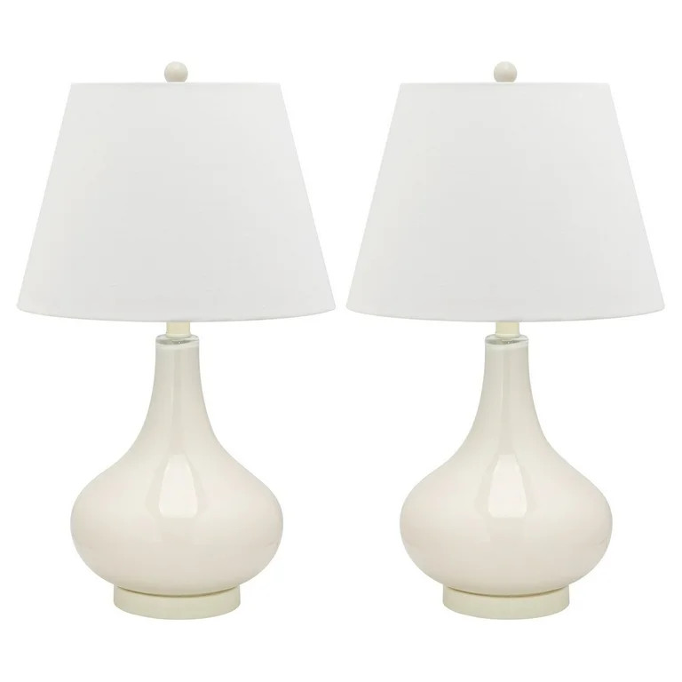 SAFAVIEH Amy 24 in. White Glass Table Lamp with Off-White Cotton Shade, Set of 2 - Walmart.com | Walmart (US)