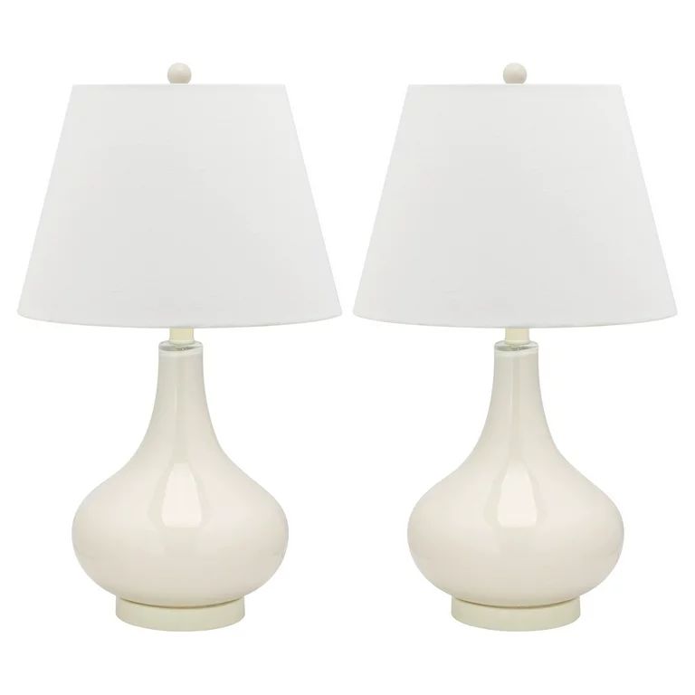 SAFAVIEH Amy 24 in. White Glass Table Lamp with Off-White Cotton Shade, Set of 2 - Walmart.com | Walmart (US)