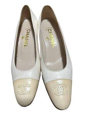Vtg Chanel Ivory CC Logo Leather Heels 37  | eBay | eBay US