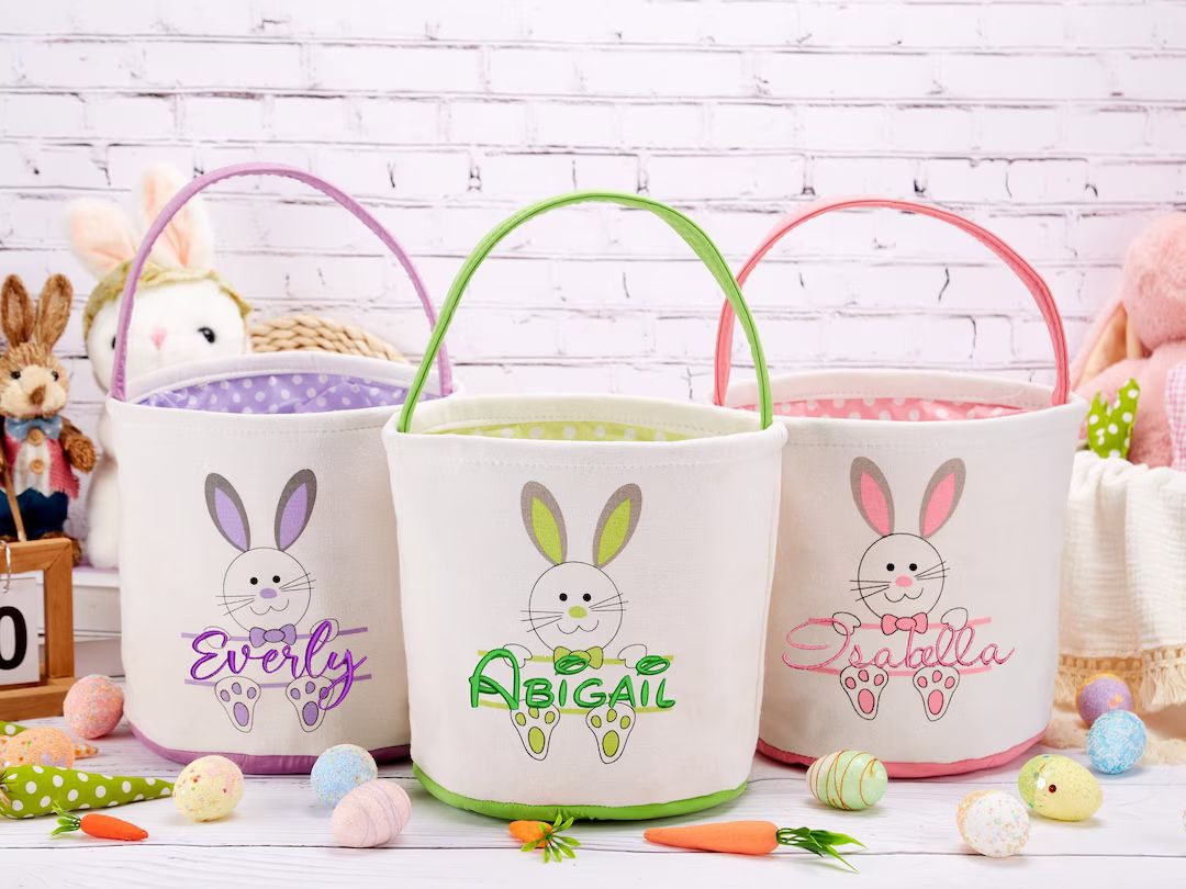 Personalized Easter Basket, Embroidered Kids Easter Bucket, Monogram Easter Bag, Girls Boys Easte... | Etsy (US)