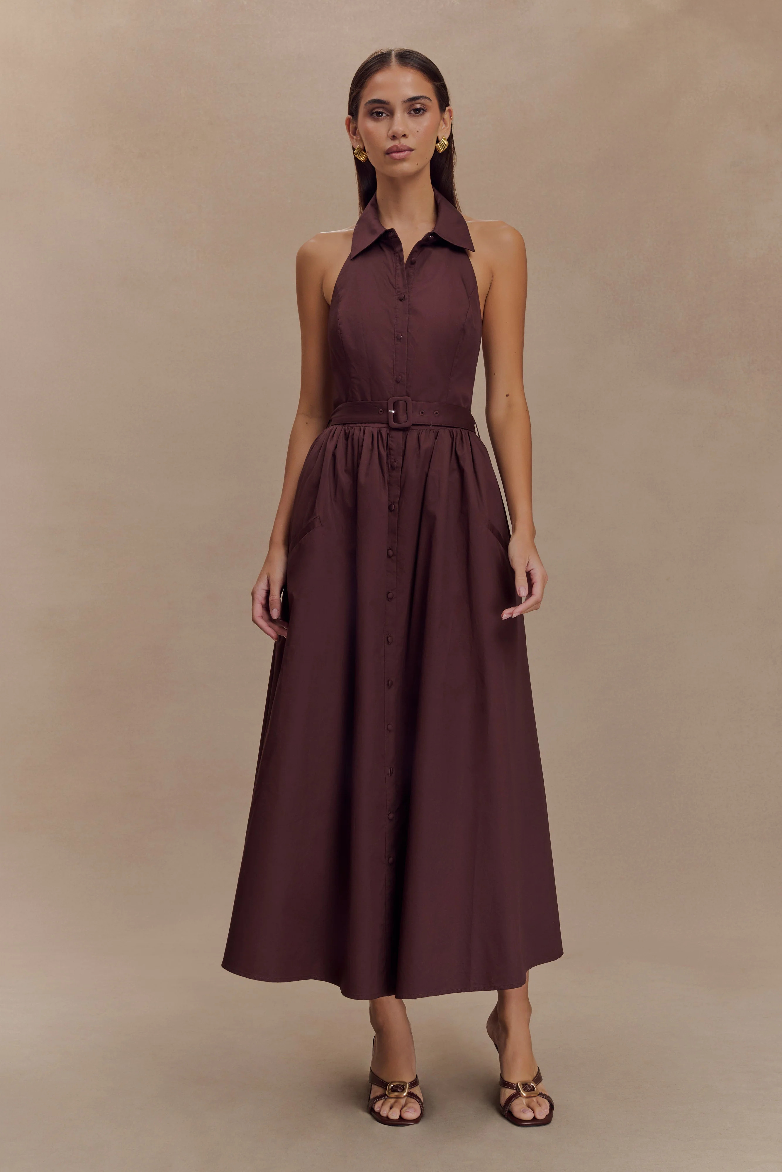 Cindy Collared Midi Dress - Chocolate | MESHKI US