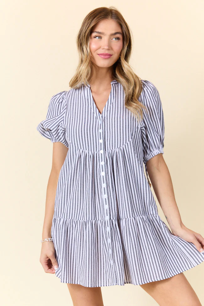 Faith In You Grey Striped Collared Mini Dress | Pink Lily