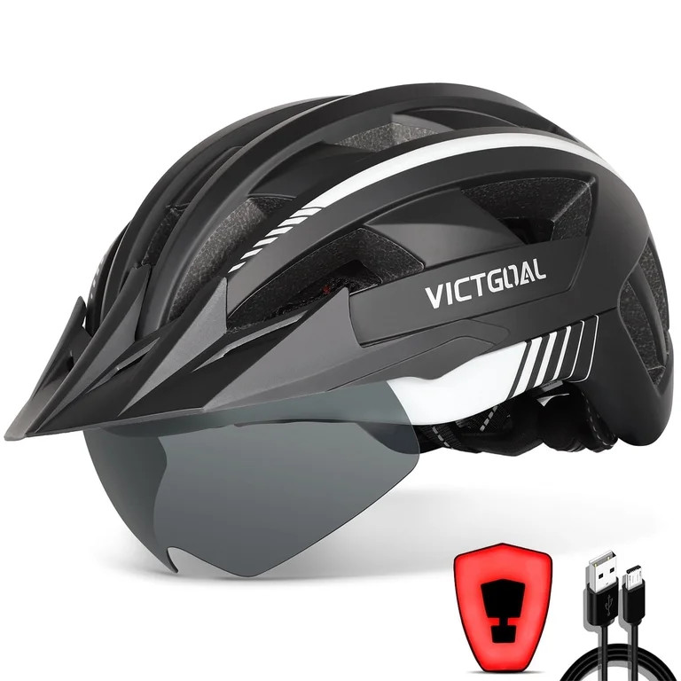 VICTGOAL Bike Helmet with Visor and Goggles USB Rechargeable Light for Adult Men Women | Walmart (US)