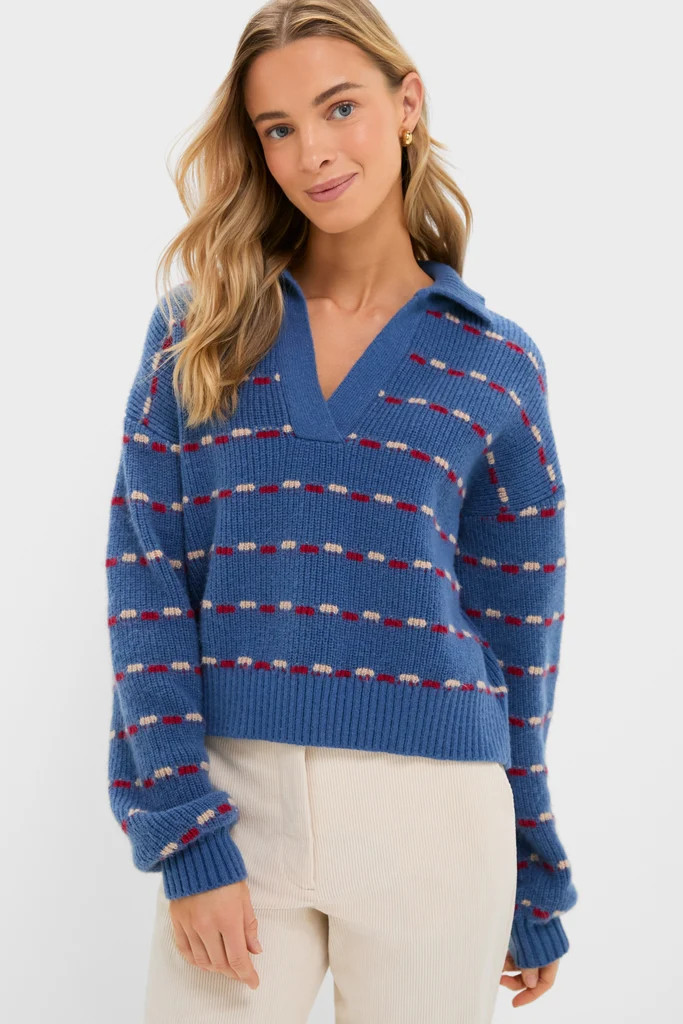Navy Striped Jansen V-Neck Polo Sweater | Tuckernuck (US)