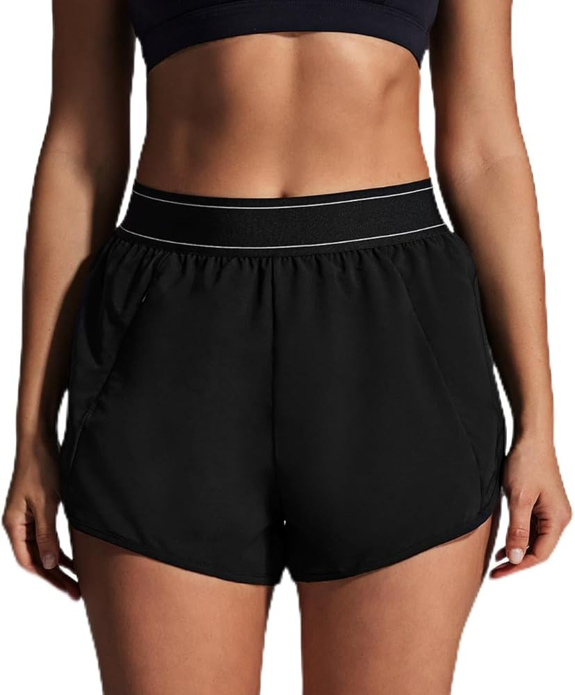 Running Athletic Shorts for Women with Zipper Pocket Workout Gym Yoga High Waisted Shorts with Me... | Amazon (US)