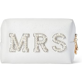 Y1tvei Bride Patch MRS Varsity Letter Cosmetic Toiletry Bag Pearl Rhinestone Letter Patches Bling... | Amazon (US)