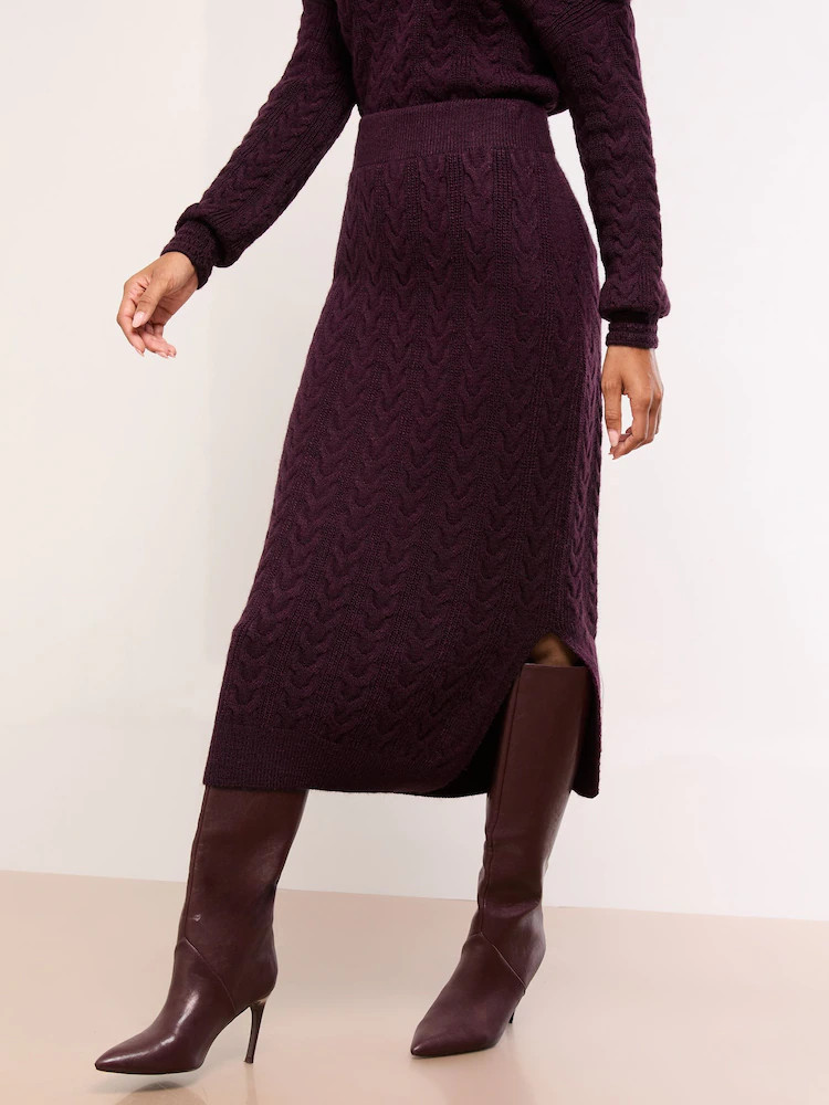 Lipsy Burgundy Red Cable Knit Co Ord Midi Skirt | Next EU