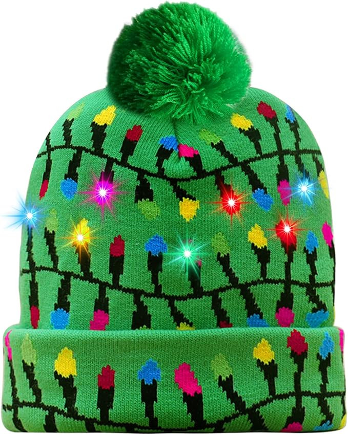 Christmas Hat Light Up Hat LED Christmas Knitted Hat Colorful Xmas Hats for Kids Adults Hats Wint... | Amazon (US)