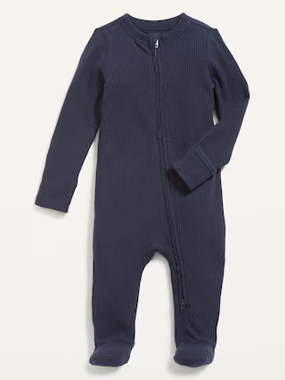 Unisex 2-Way-Zip Sleep & Play Rib-Knit Footed One-Piece for Baby | Old Navy (US)