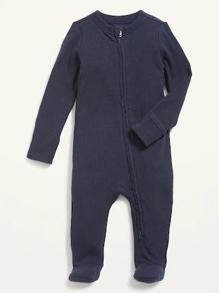 Unisex 2-Way-Zip Sleep &#x26; Play Rib-Knit Footed One-Piece for Baby | Old Navy (US)