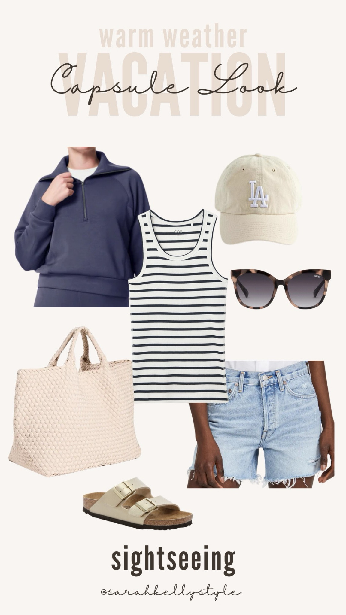 Vacation capsule wardrobe for warm weather travel - swimwear, shorts, travel, spring/summer dress, beach coverup, sandals, Sarah Kelly Style

#LTKover40 #LTKSeasonal #LTKstyletip